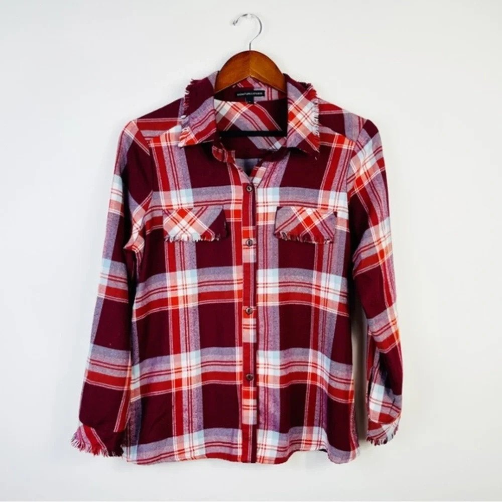Signature Studio Red|Orange Plaid Flannel Shirt SIze Small